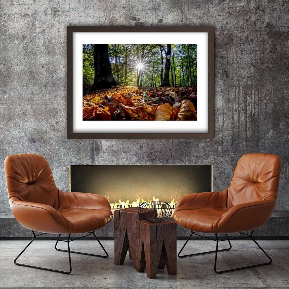Glezna brūnā rāmī - Autumn Leaves In The Sun Home Trends DECO