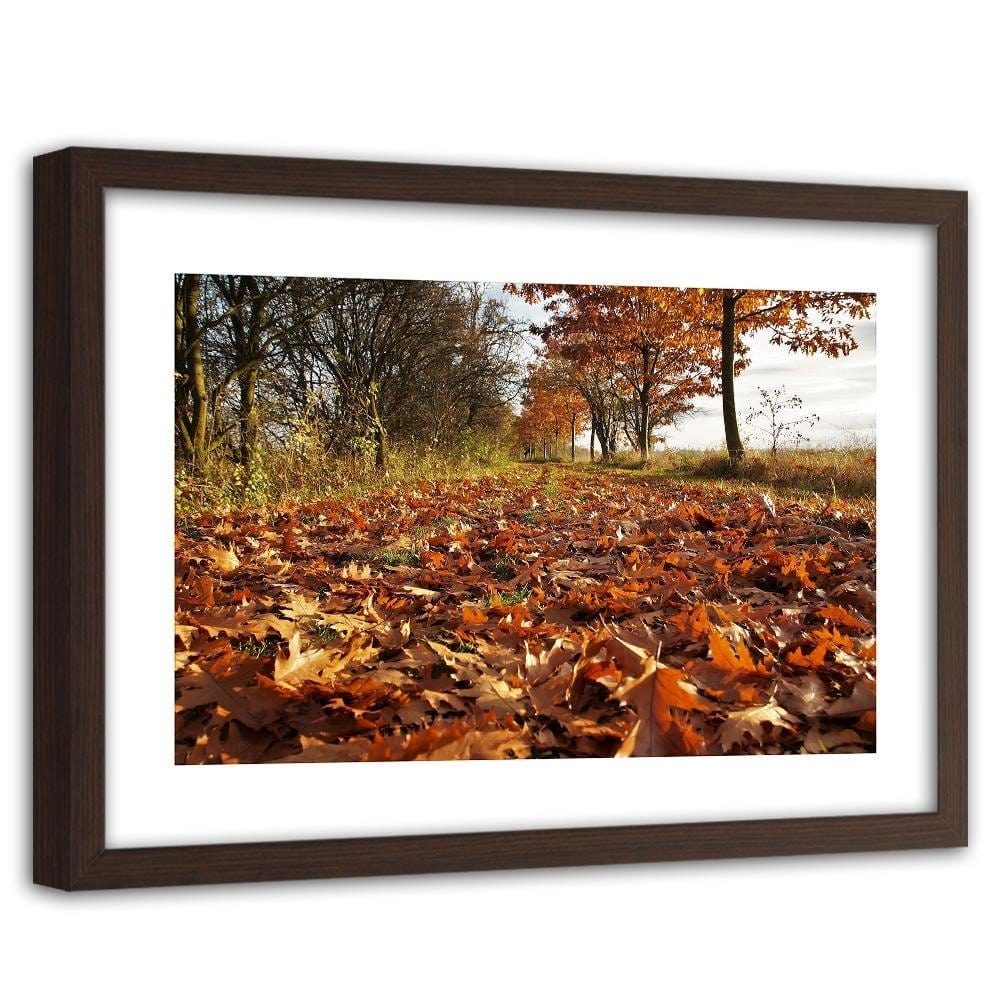 Glezna brūnā rāmī - Autumn Leaves On The Forest Road Home Trends DECO
