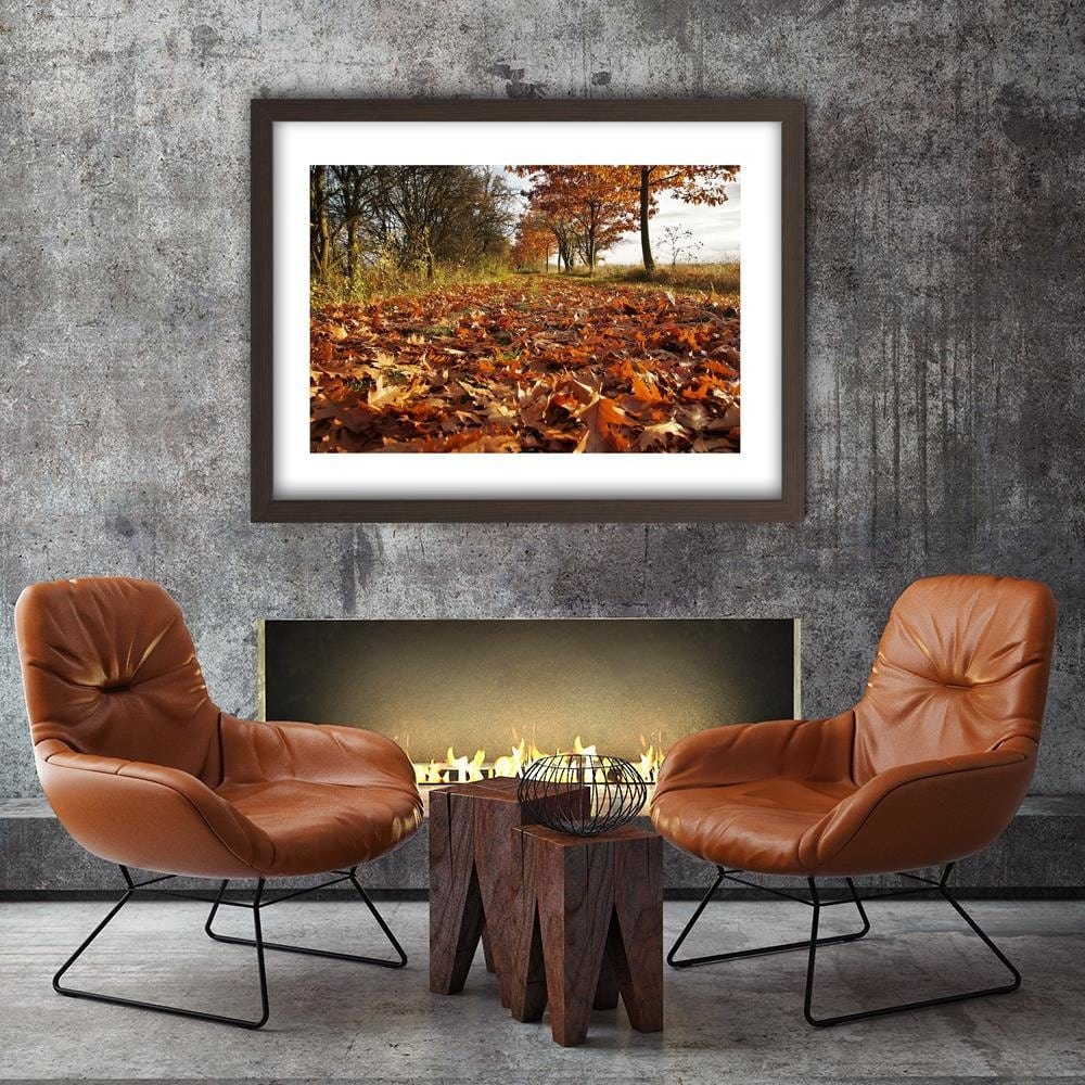 Glezna brūnā rāmī - Autumn Leaves On The Forest Road Home Trends DECO