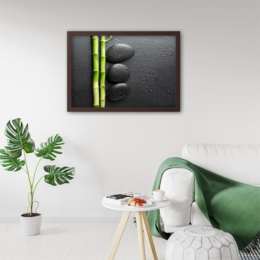Glezna brūnā rāmī - Bamboos On The Black Stones Home Trends DECO