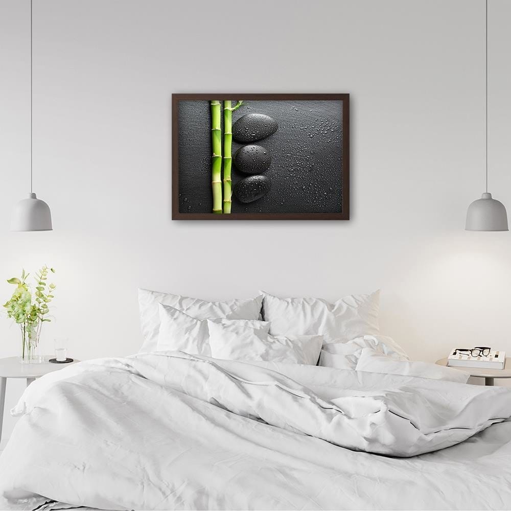 Glezna brūnā rāmī - Bamboos On The Black Stones Home Trends DECO