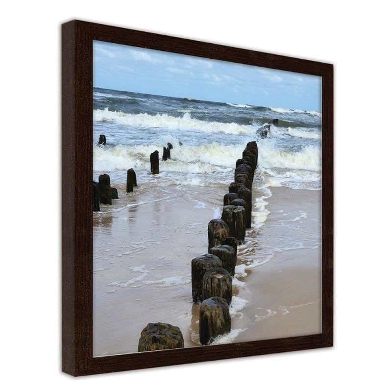 Glezna brūnā rāmī - Beach breakwaters 3 Home Trends DECO