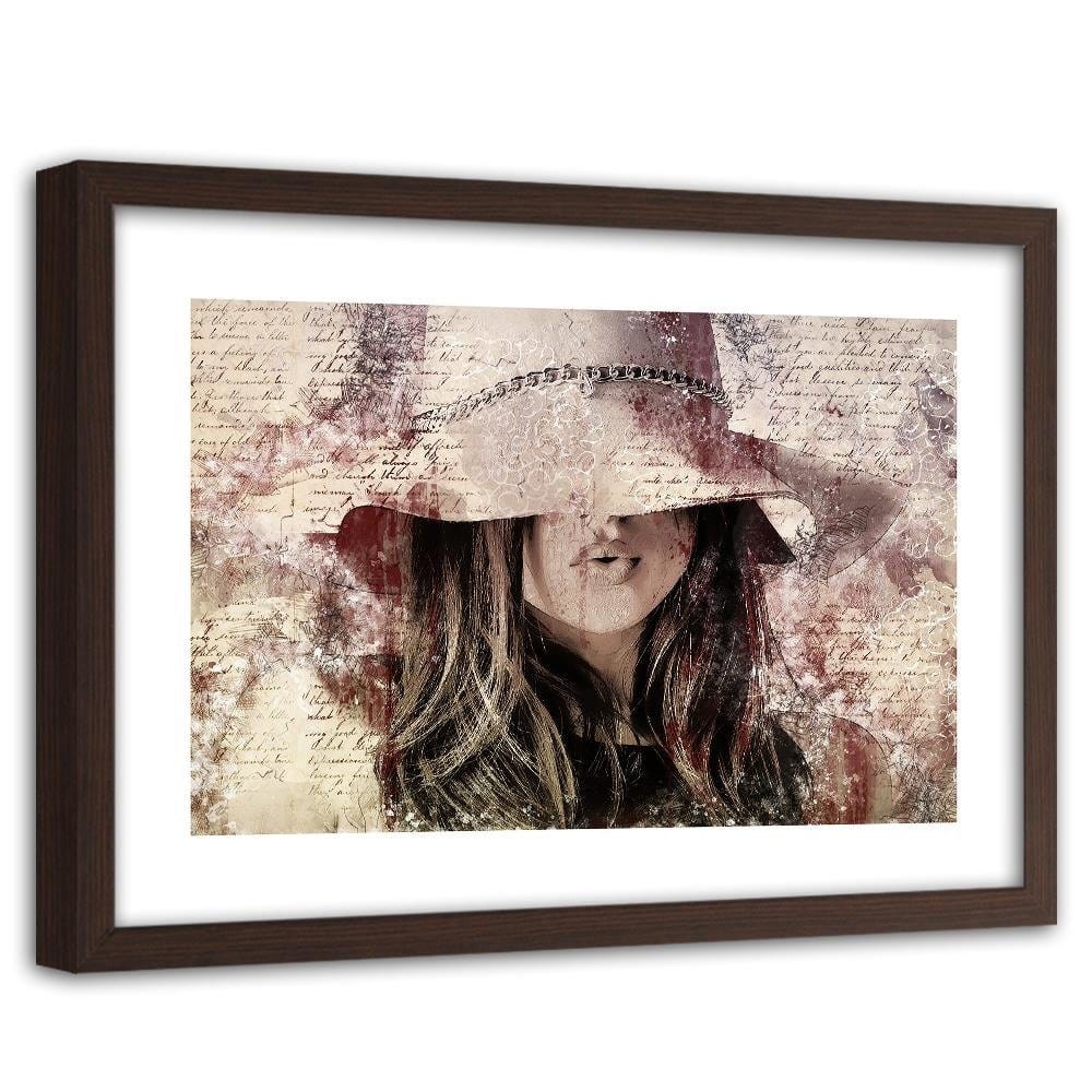 Glezna brūnā rāmī - Beautiful Woman In A Hat Home Trends DECO