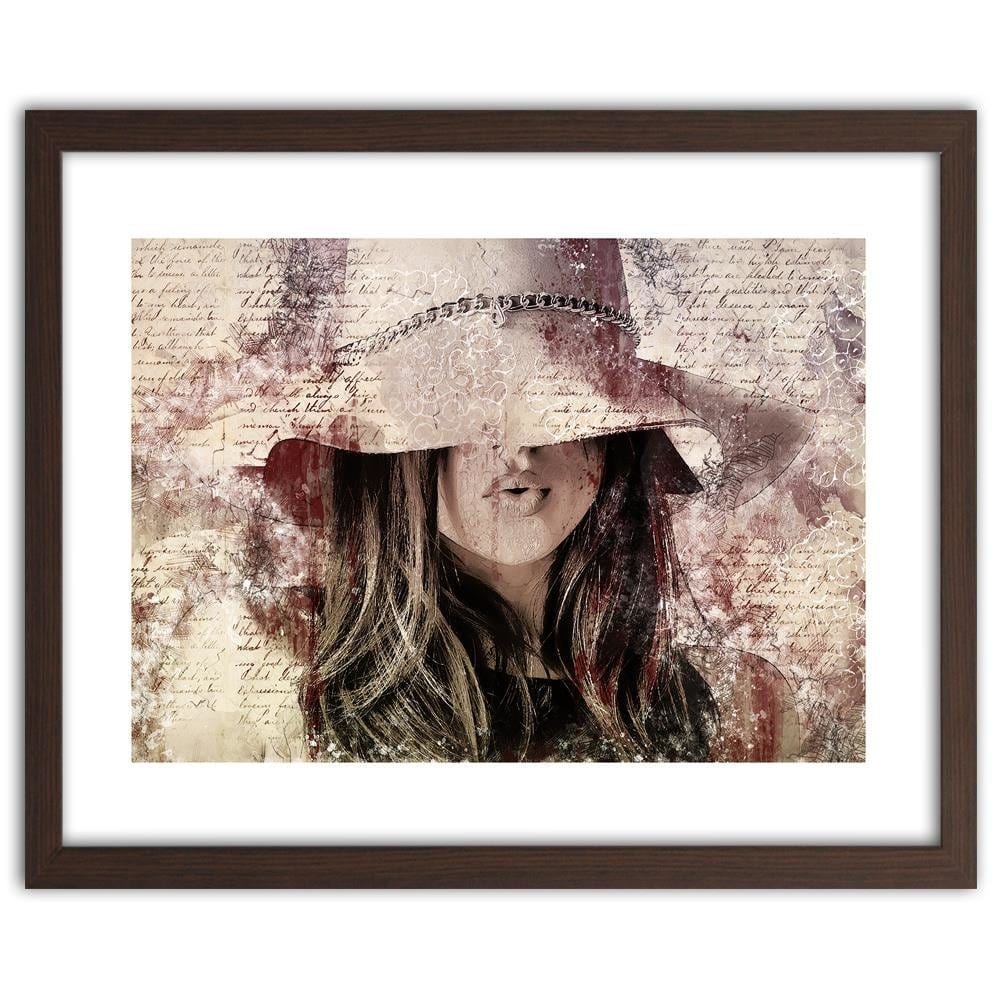 Glezna brūnā rāmī - Beautiful Woman In A Hat Home Trends DECO