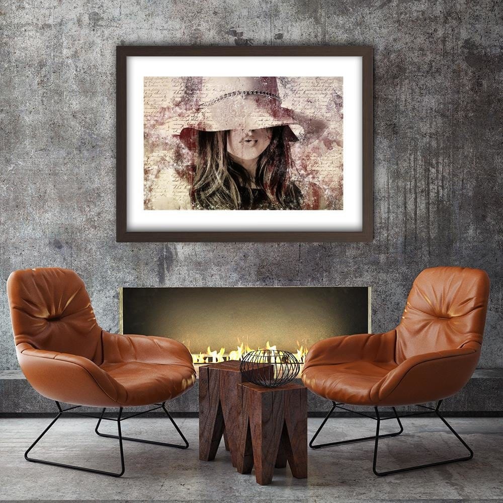 Glezna brūnā rāmī - Beautiful Woman In A Hat Home Trends DECO