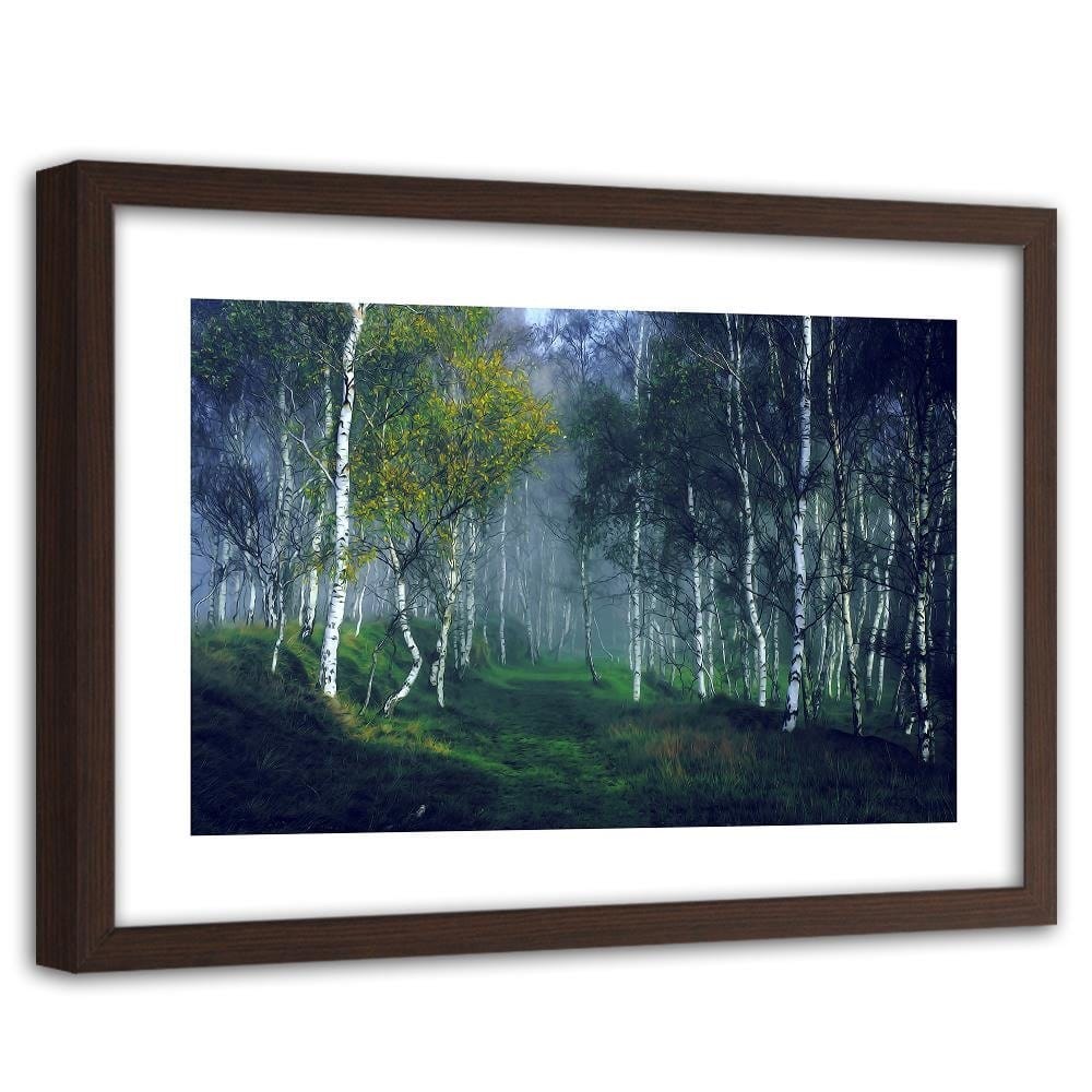 Glezna brūnā rāmī - Birch In The Fog Home Trends DECO