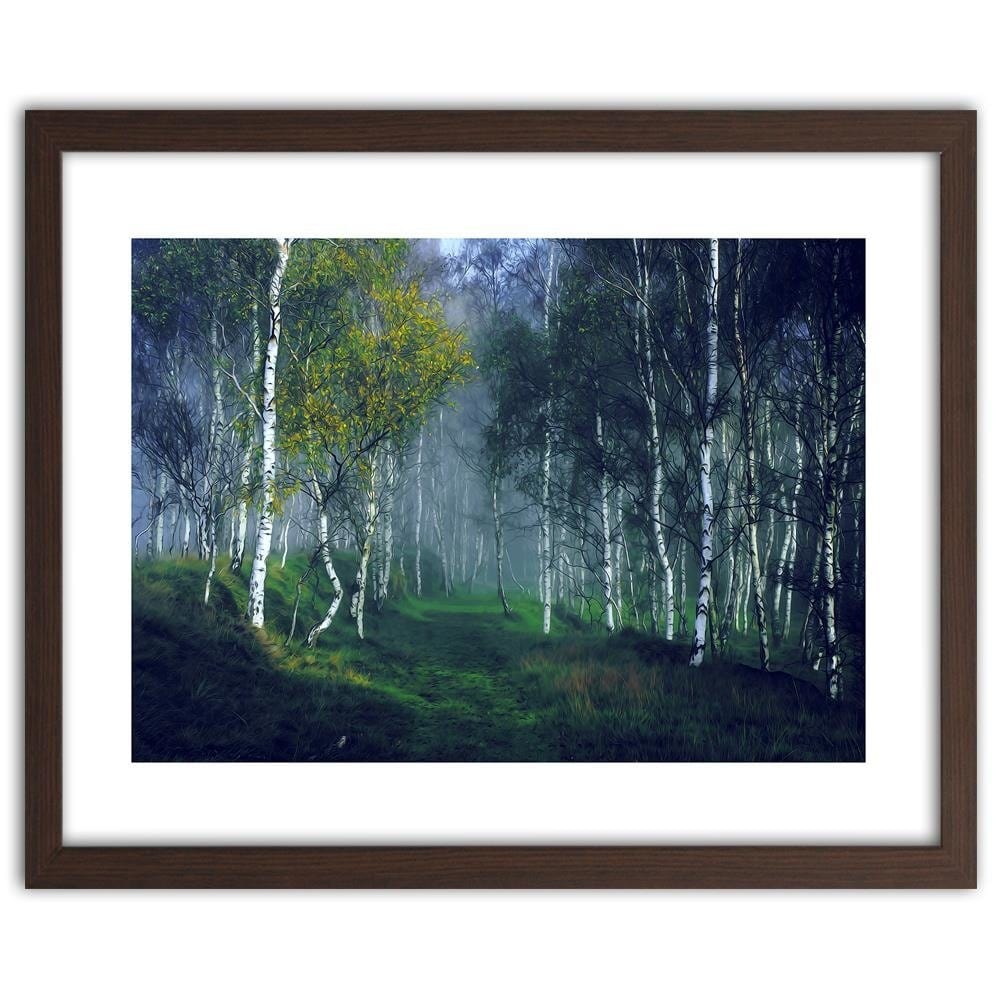 Glezna brūnā rāmī - Birch In The Fog Home Trends DECO