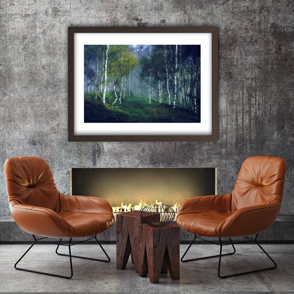 Glezna brūnā rāmī - Birch In The Fog Home Trends DECO