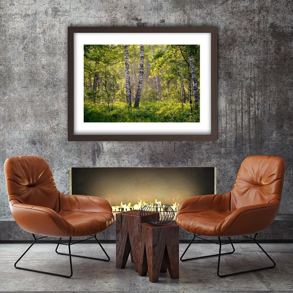 Glezna brūnā rāmī - Birches In The Middle Of The Forest Home Trends DECO