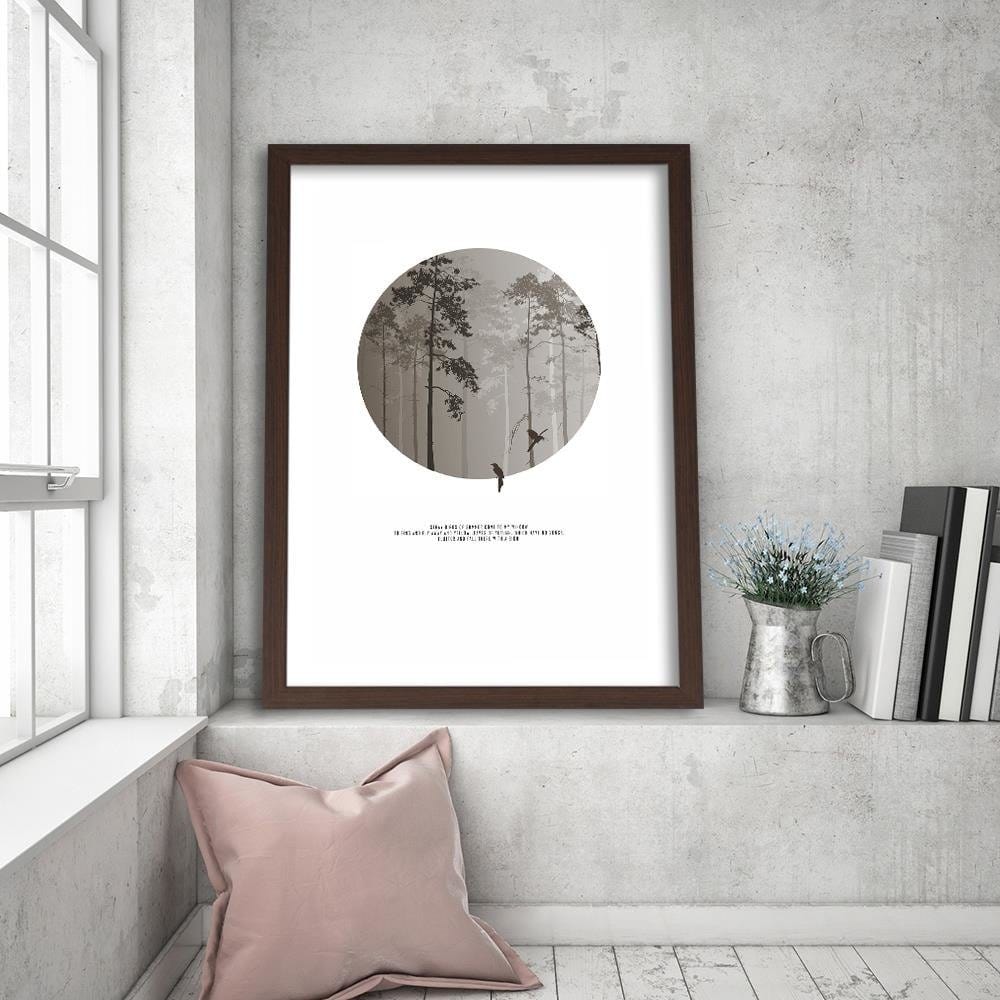 Glezna brūnā rāmī - Birds In The Forest Home Trends DECO