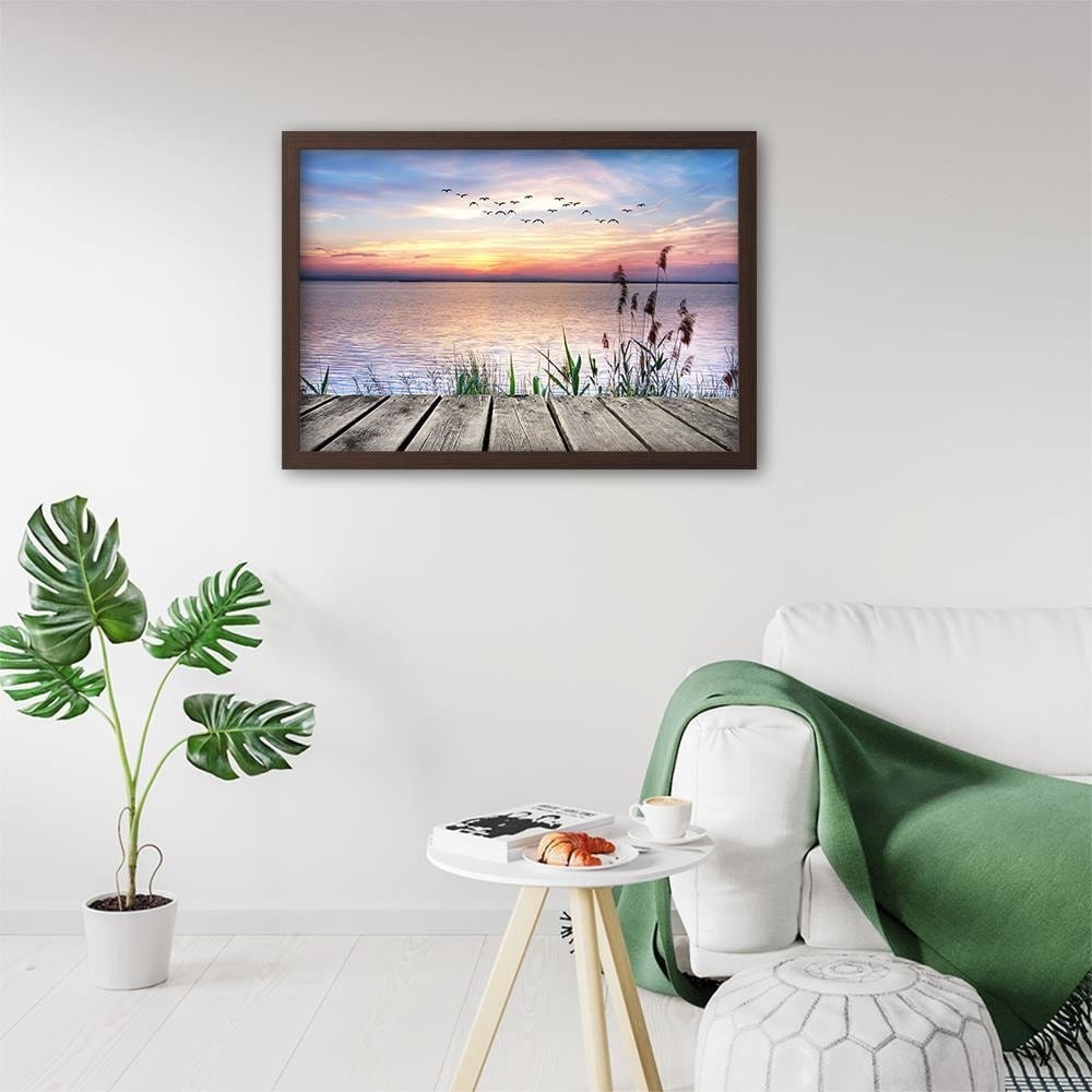 Glezna brūnā rāmī - Birds Over The Sea Home Trends DECO