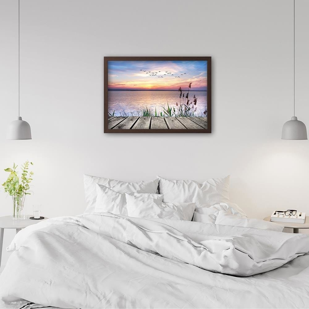 Glezna brūnā rāmī - Birds Over The Sea Home Trends DECO