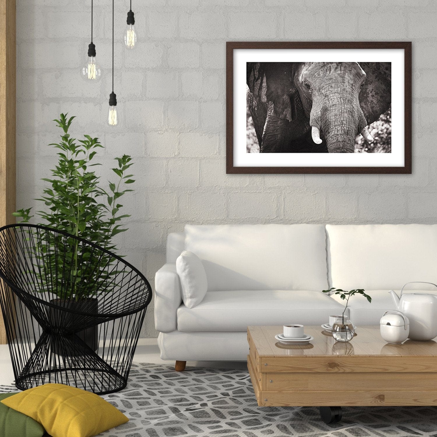 Glezna brūnā rāmī - Black-And-White Elephant Home Trends DECO