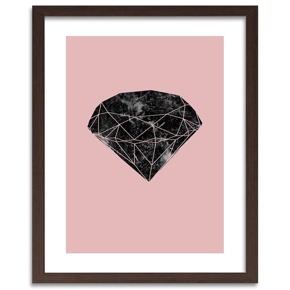 Glezna brūnā rāmī - Black Diamond On A Pink Background Home Trends DECO