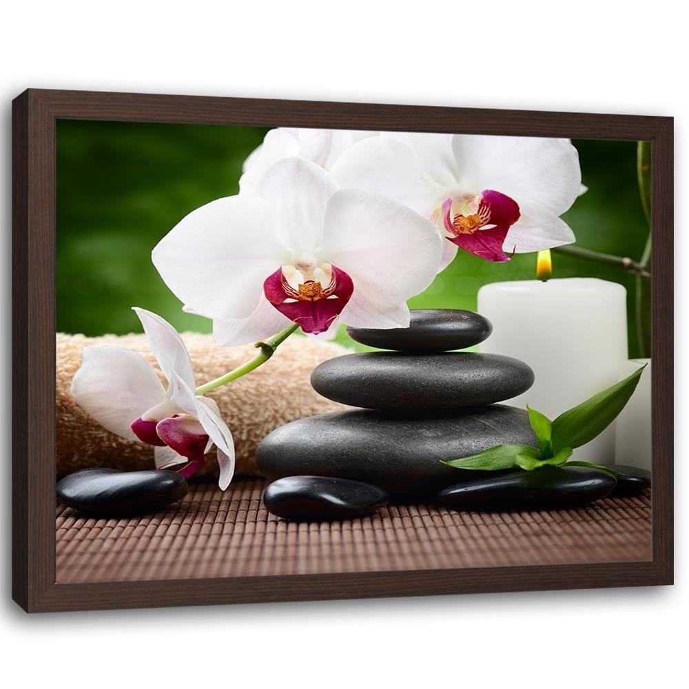 Glezna brūnā rāmī - Black Stones And White Orchid Home Trends DECO