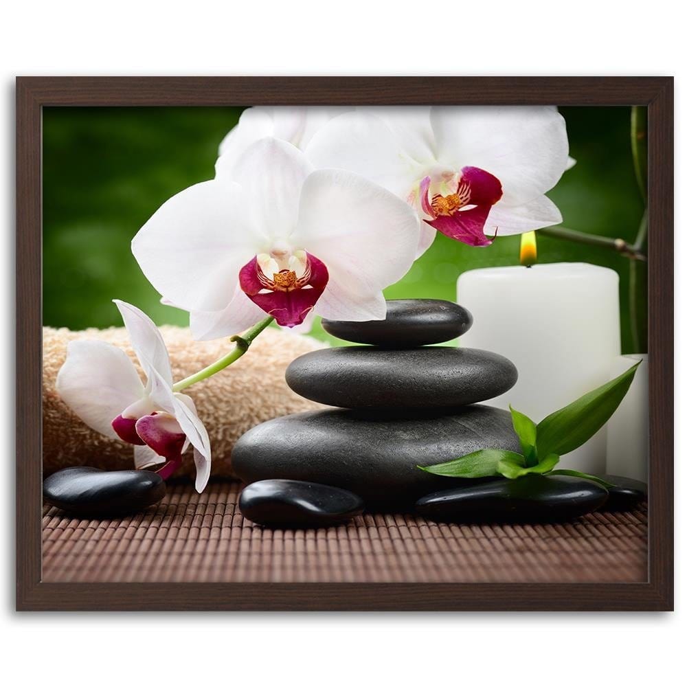 Glezna brūnā rāmī - Black Stones And White Orchid Home Trends DECO