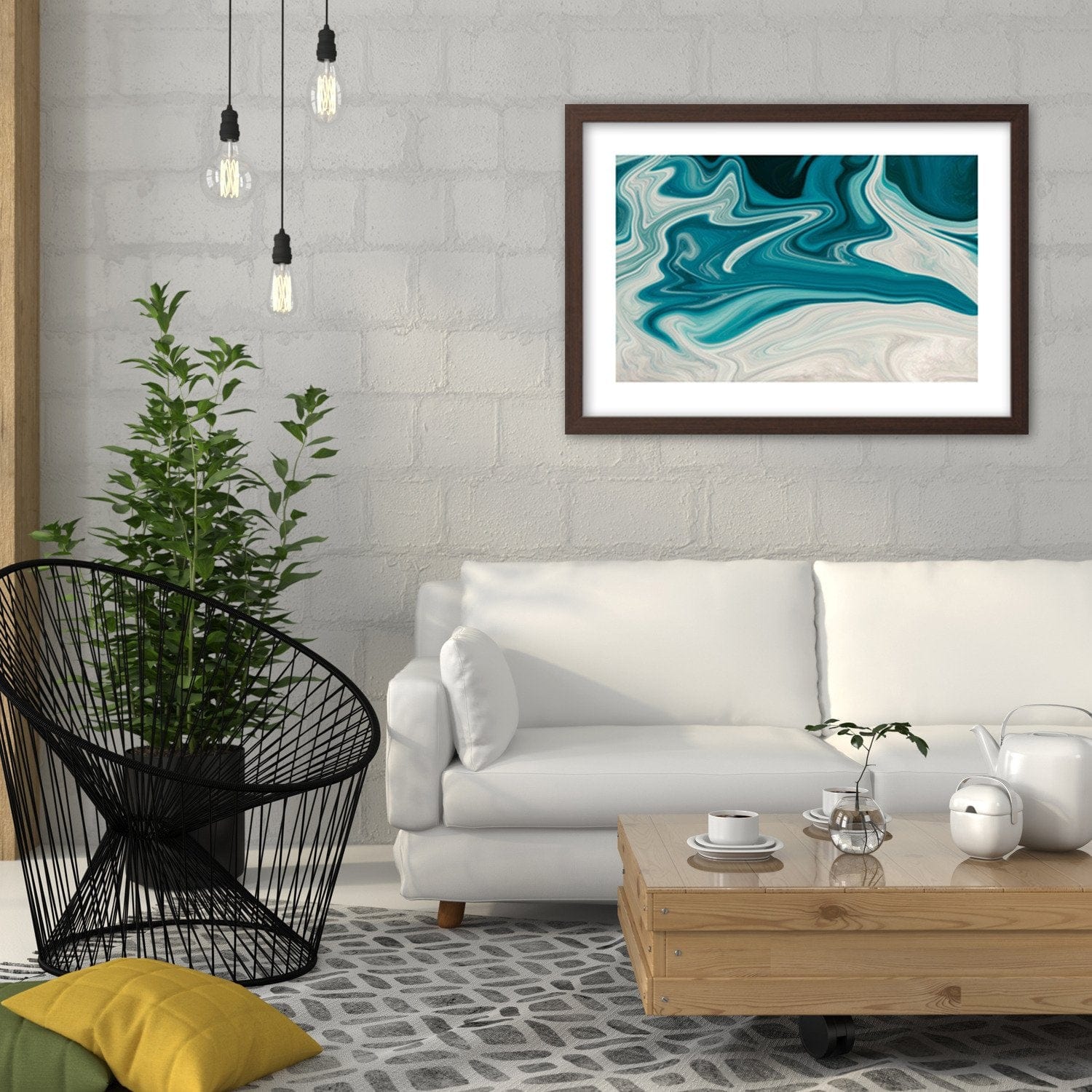 Glezna brūnā rāmī - Blue Abstraction Home Trends DECO