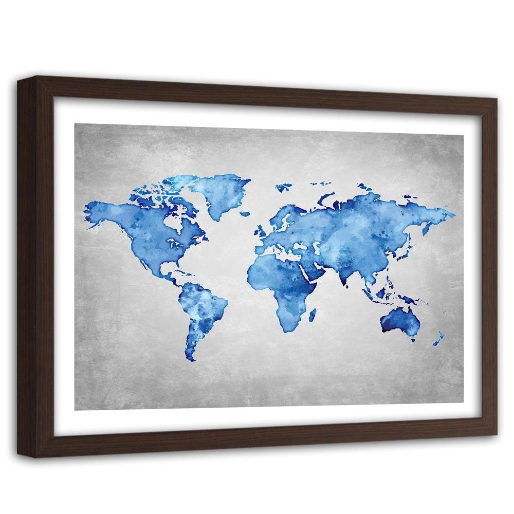 Glezna brūnā rāmī - Blue Map Of The World Home Trends DECO