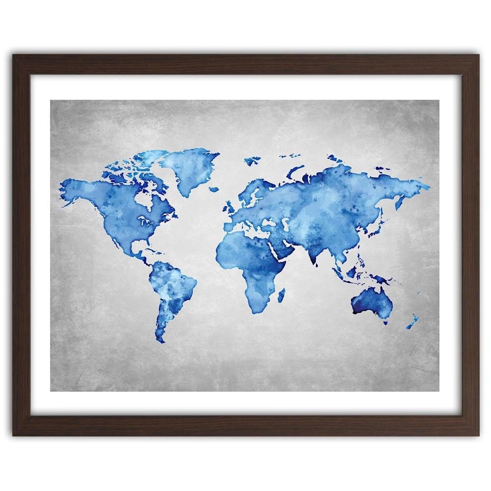 Glezna brūnā rāmī - Blue Map Of The World Home Trends DECO