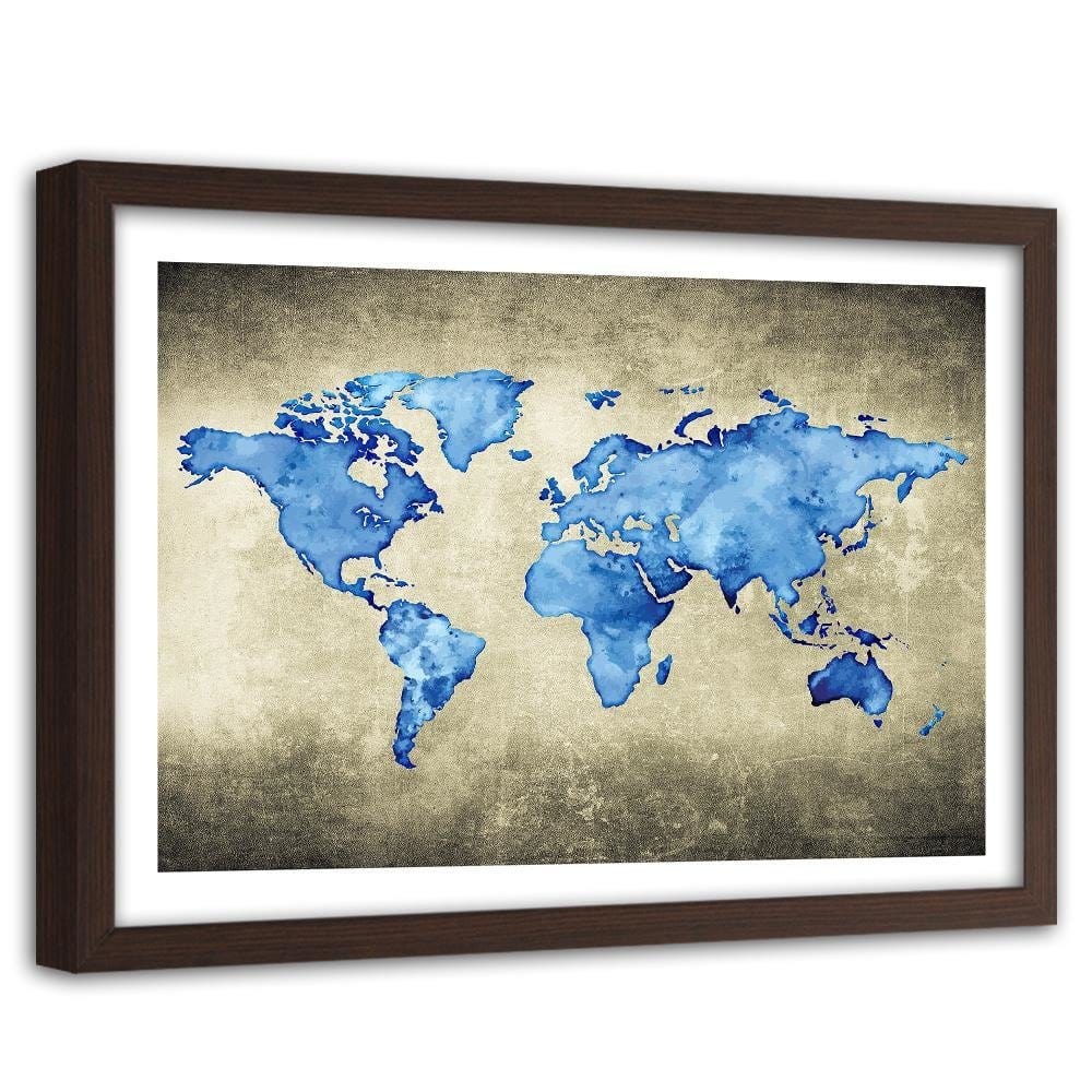 Glezna brūnā rāmī - Blue Map Of The World Home Trends DECO