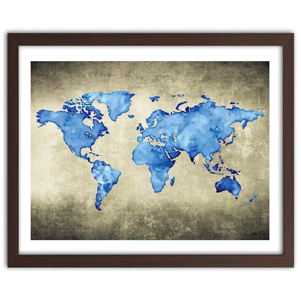 Glezna brūnā rāmī - Blue Map Of The World Home Trends DECO