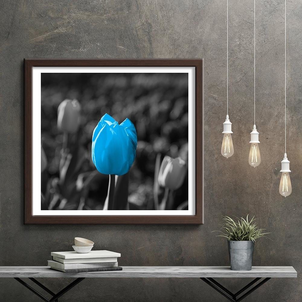 Glezna brūnā rāmī - Blue Tulip In Gray Home Trends DECO