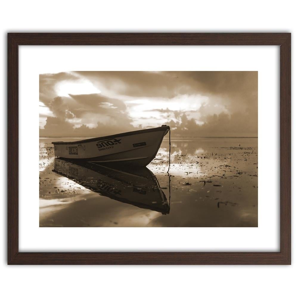 Glezna brūnā rāmī - Boat On The Sea 1 Home Trends DECO