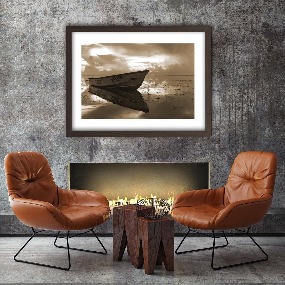 Glezna brūnā rāmī - Boat On The Sea 1 Home Trends DECO