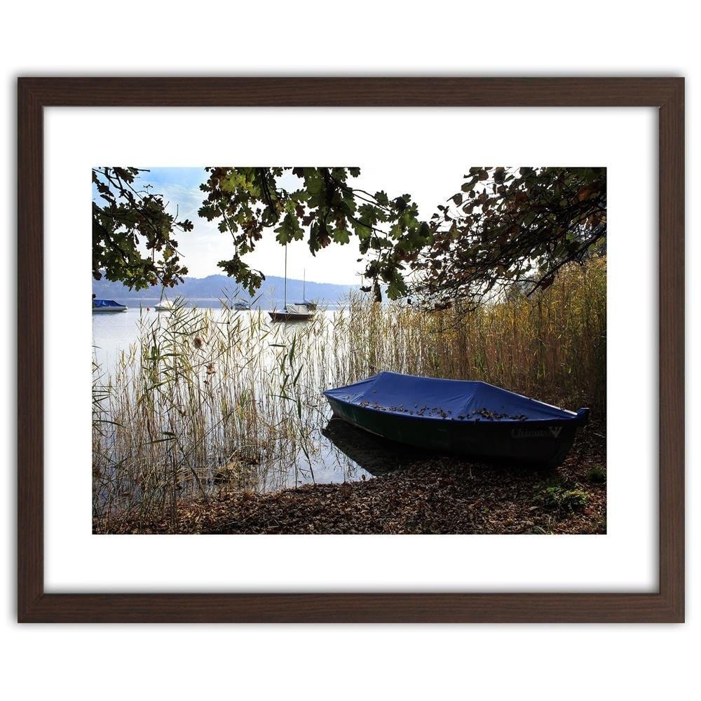 Glezna brūnā rāmī - Boats On The Shore Of A Lake Home Trends DECO