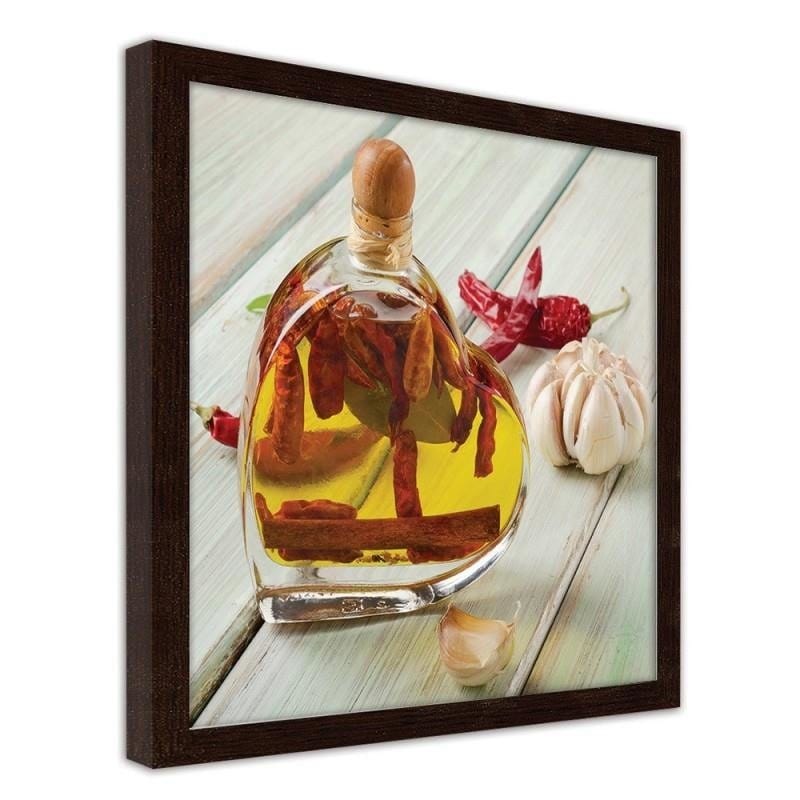 Glezna brūnā rāmī - Bottle of olive oil on a wooden table Home Trends DECO