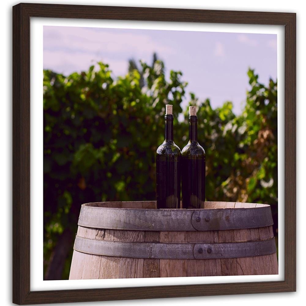 Glezna brūnā rāmī - Bottles Of Wine On A Barrel Home Trends DECO