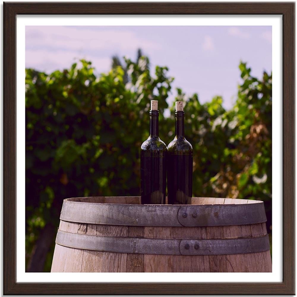 Glezna brūnā rāmī - Bottles Of Wine On A Barrel Home Trends DECO