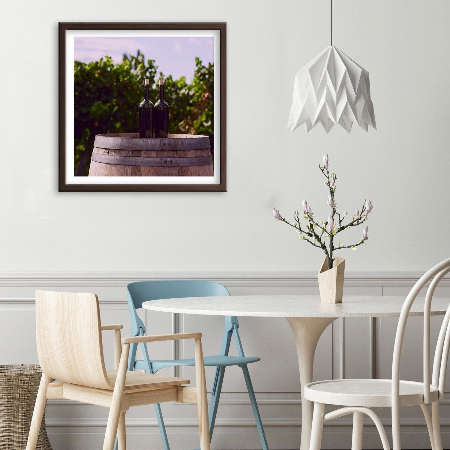 Glezna brūnā rāmī - Bottles Of Wine On A Barrel Home Trends DECO