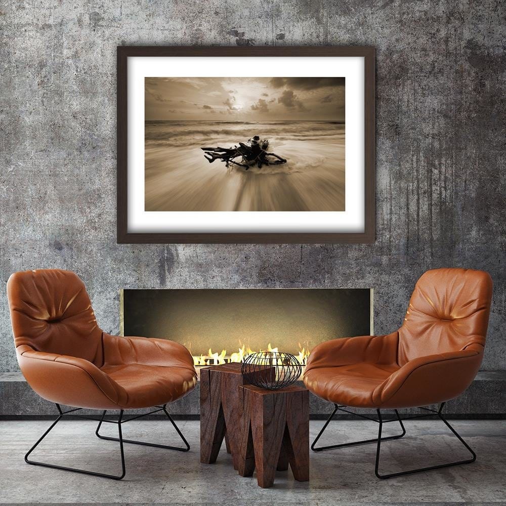 Glezna brūnā rāmī - Branch On The Seashore 1 Home Trends DECO