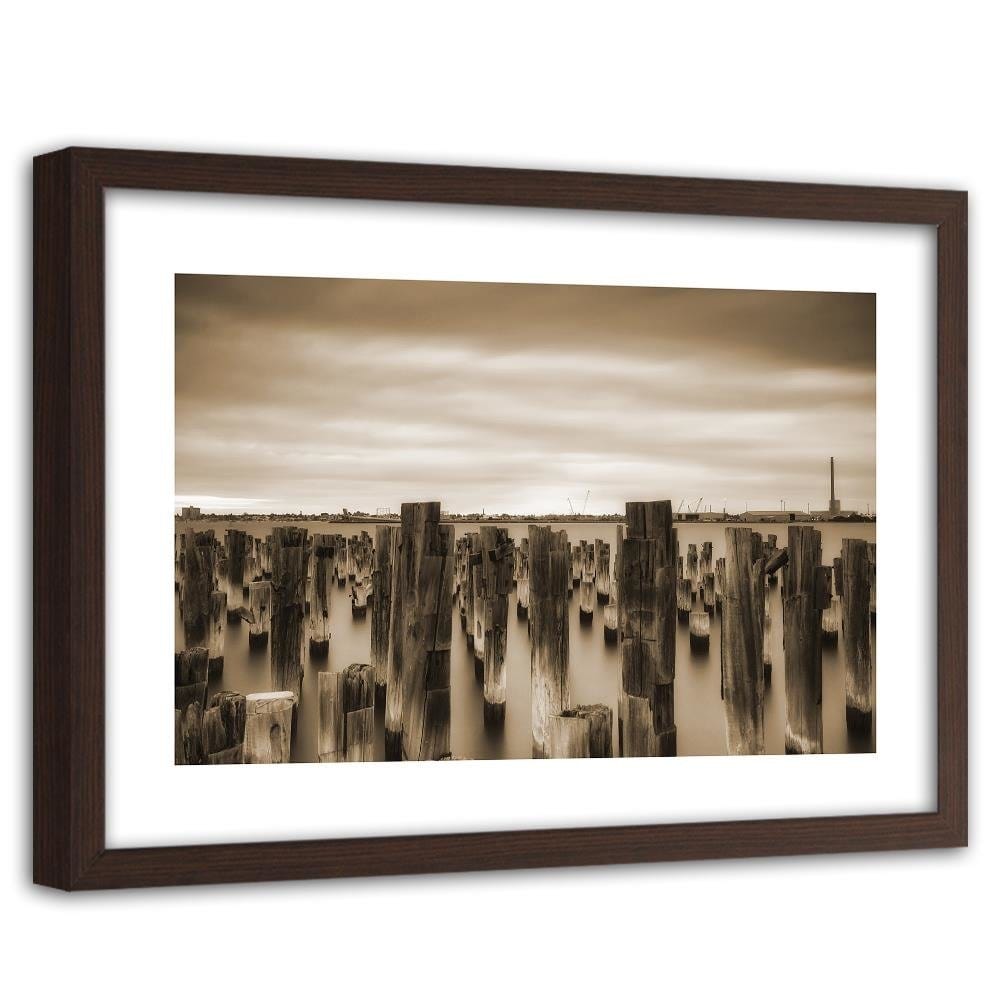 Glezna brūnā rāmī - Breakwater In Port 1 Home Trends DECO