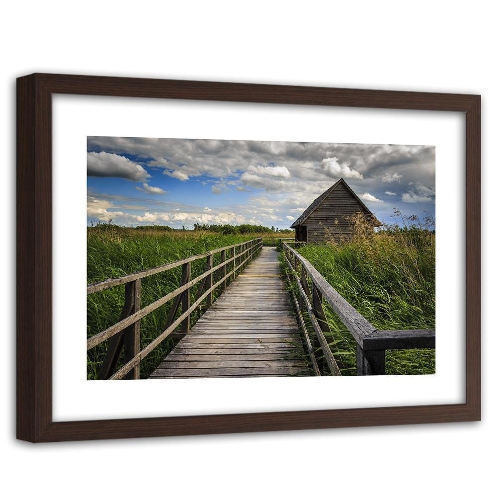 Glezna brūnā rāmī - Bridge And Old Hut Home Trends DECO