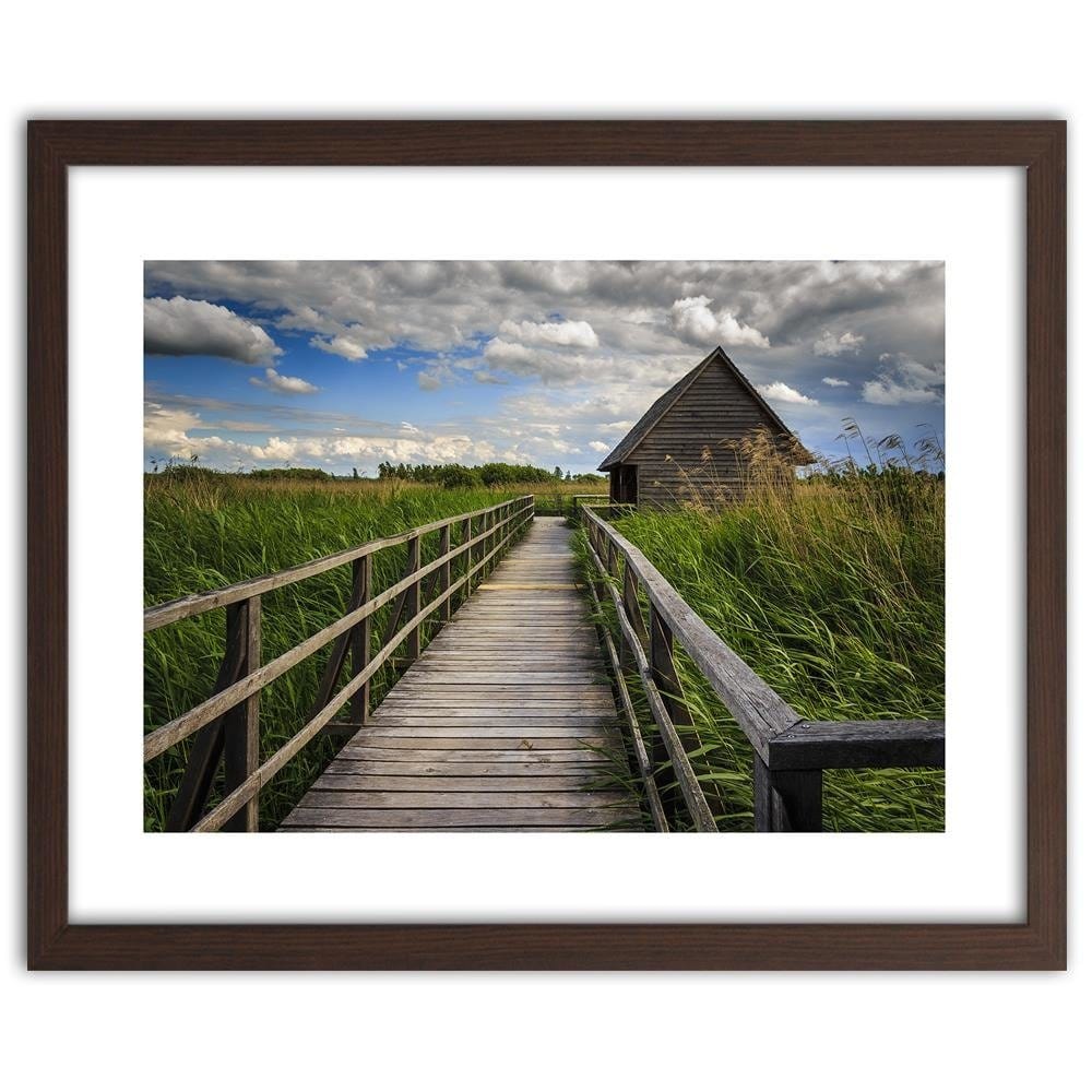 Glezna brūnā rāmī - Bridge And Old Hut Home Trends DECO