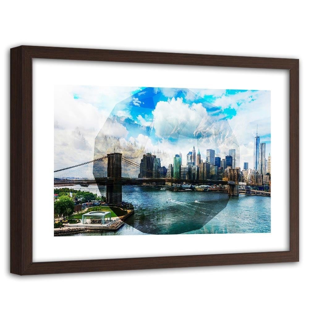Glezna brūnā rāmī - Bridge In New York City 1 Home Trends DECO