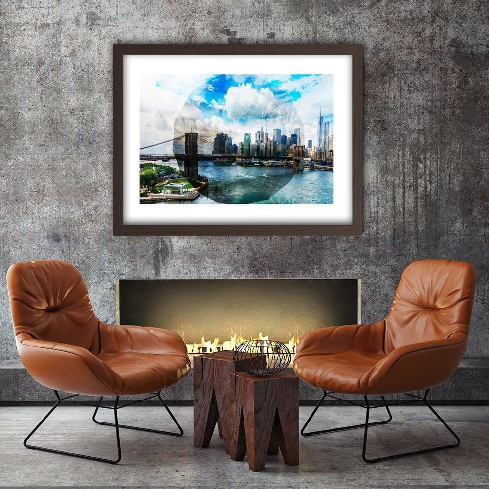 Glezna brūnā rāmī - Bridge In New York City 1 Home Trends DECO