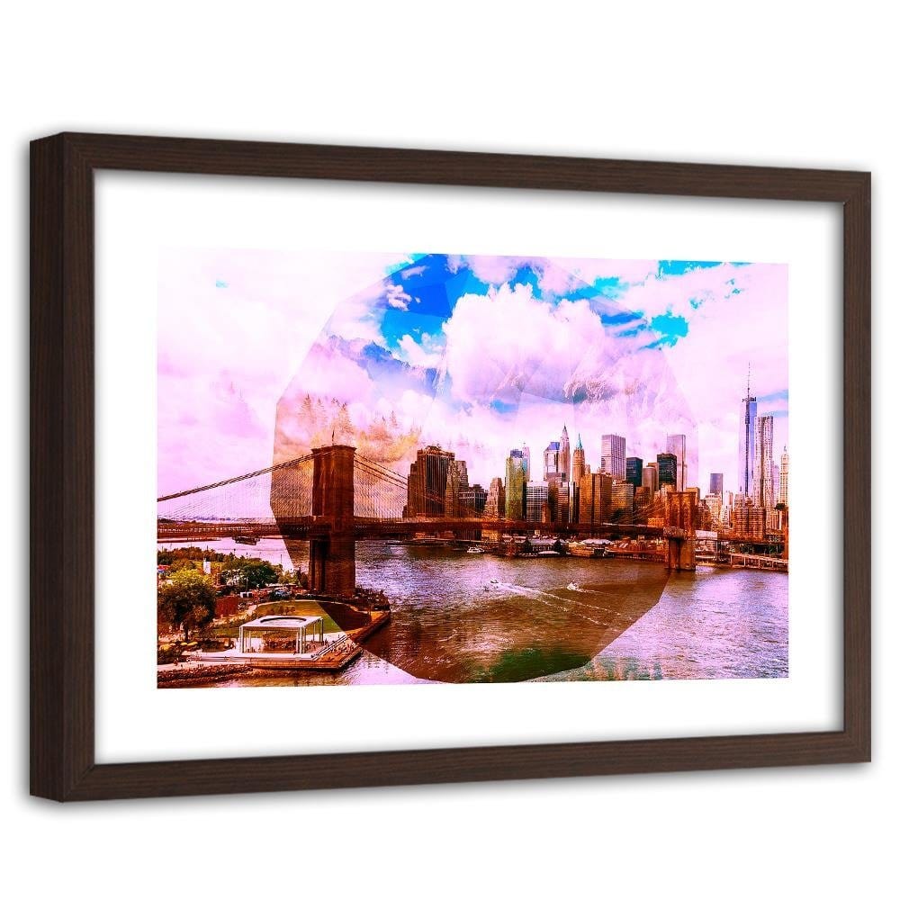 Glezna brūnā rāmī - Bridge In New York City 2 Home Trends DECO