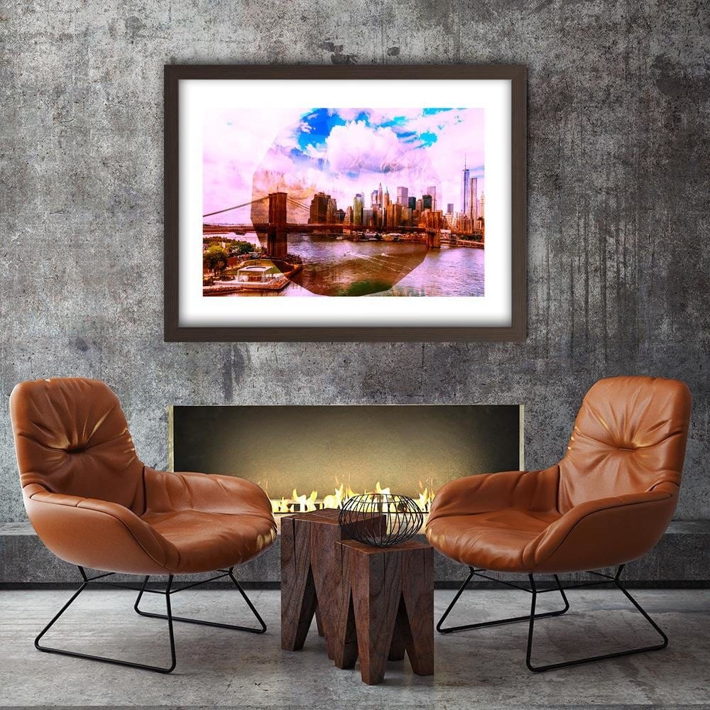 Glezna brūnā rāmī - Bridge In New York City 2 Home Trends DECO