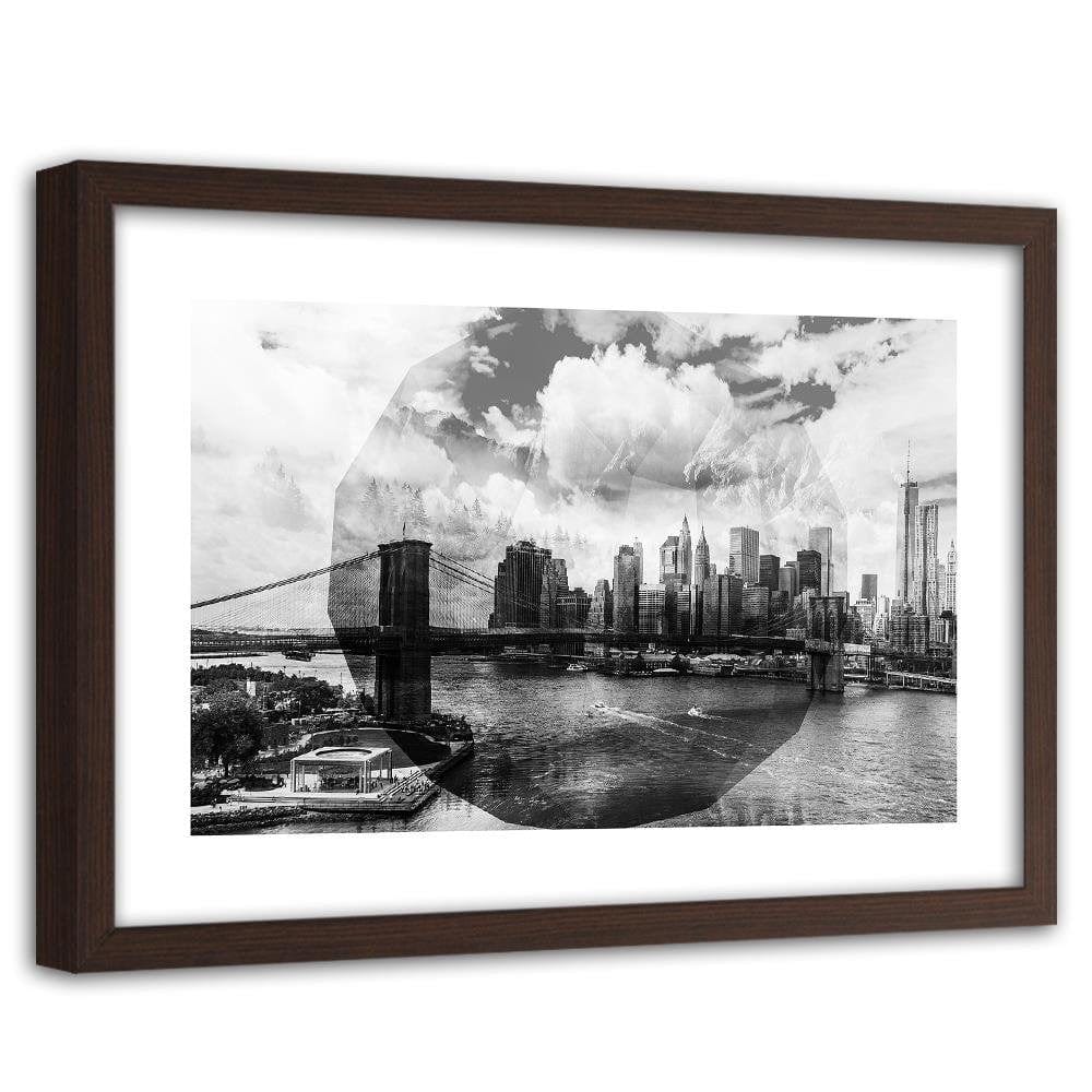 Glezna brūnā rāmī - Bridge In New York City 3 Home Trends DECO