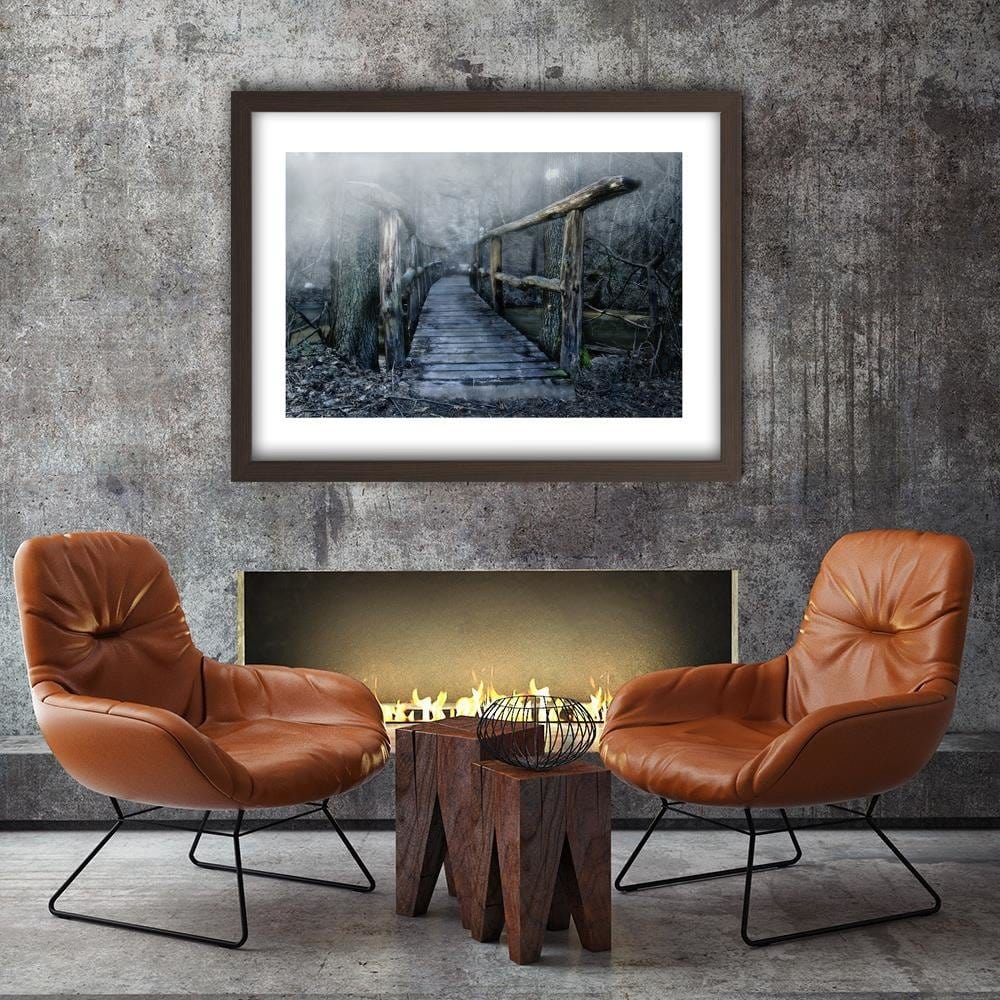Glezna brūnā rāmī - Bridge In The Fog Home Trends DECO