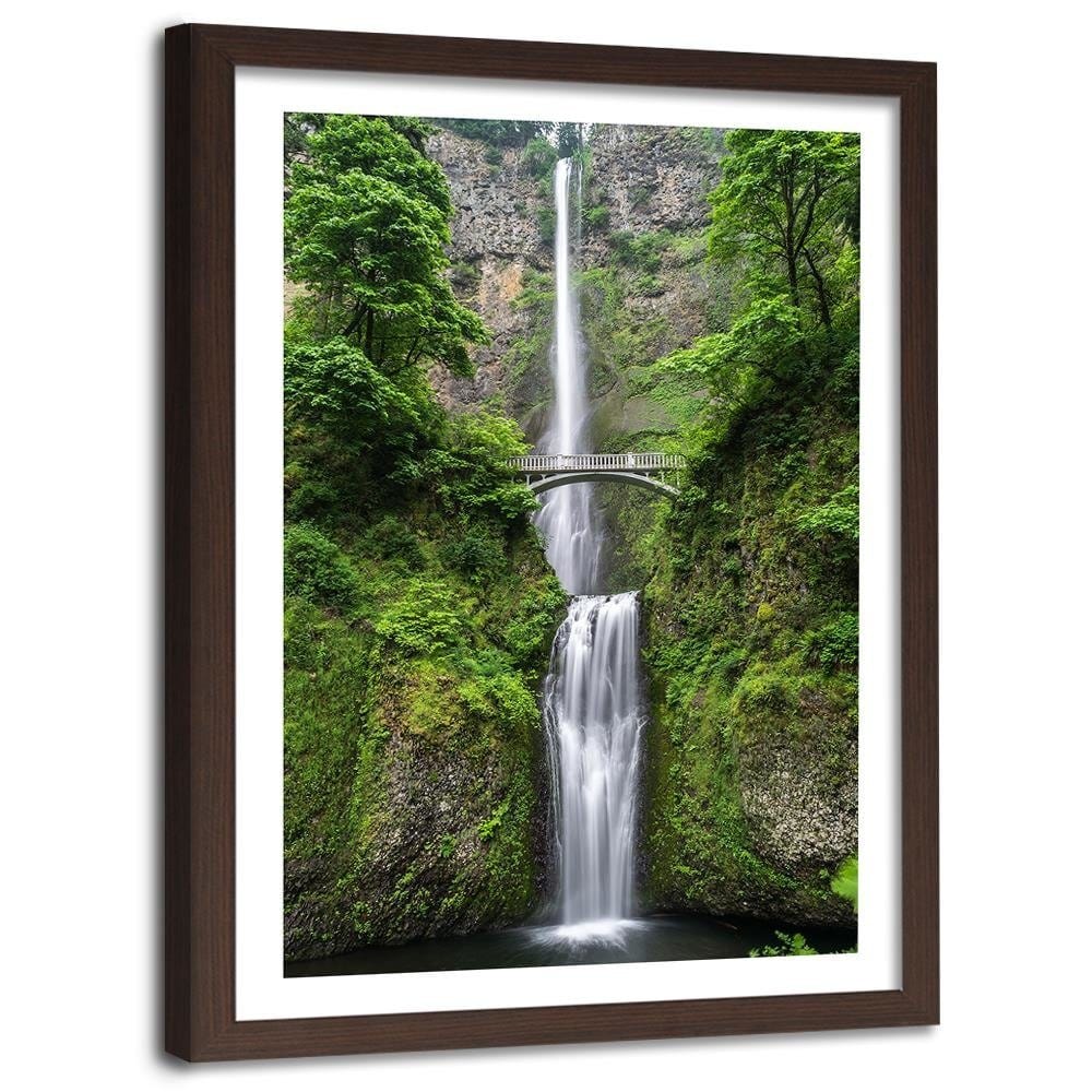 Glezna brūnā rāmī - Bridge Over A Waterfall Home Trends DECO