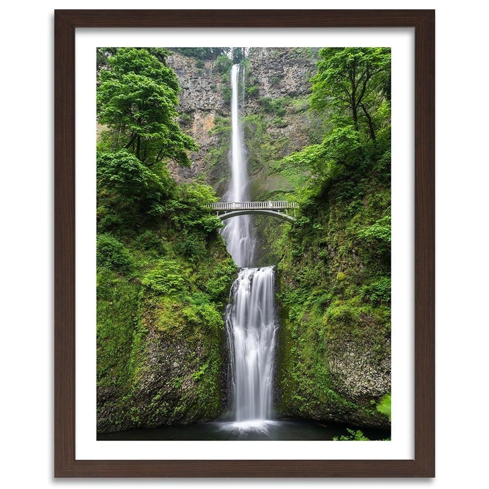 Glezna brūnā rāmī - Bridge Over A Waterfall Home Trends DECO