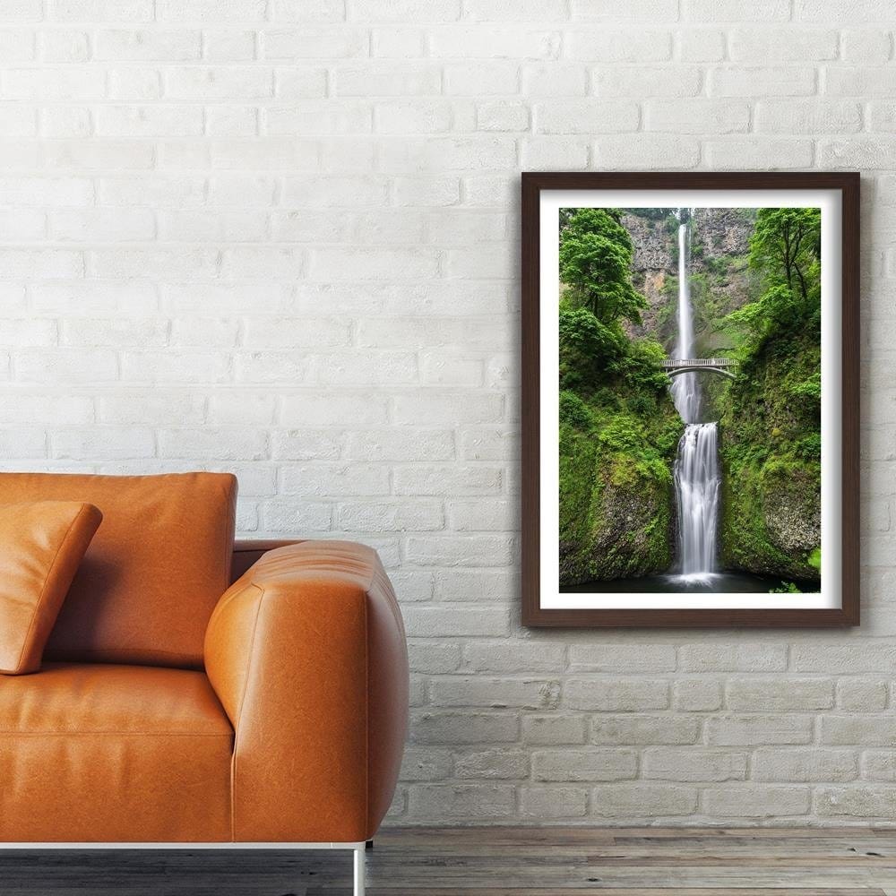 Glezna brūnā rāmī - Bridge Over A Waterfall Home Trends DECO