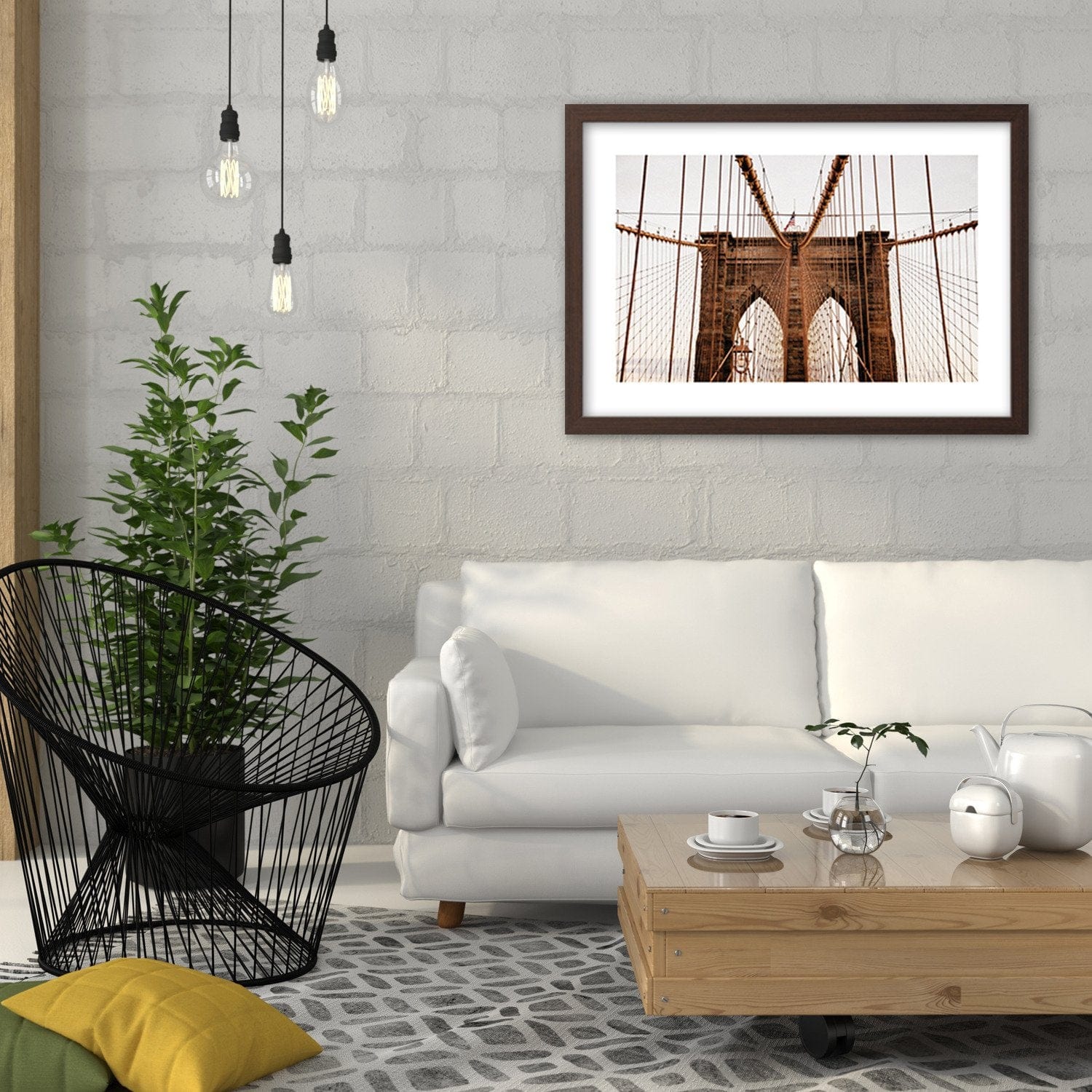 Glezna brūnā rāmī - Brooklyn Bridge In New York City  Home Trends DECO