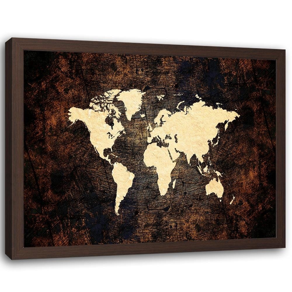 Glezna brūnā rāmī - Brown Map Of The World Home Trends DECO