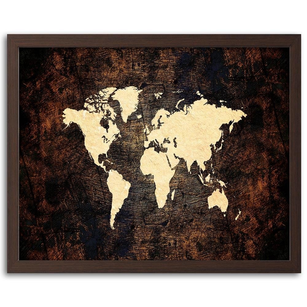 Glezna brūnā rāmī - Brown Map Of The World Home Trends DECO
