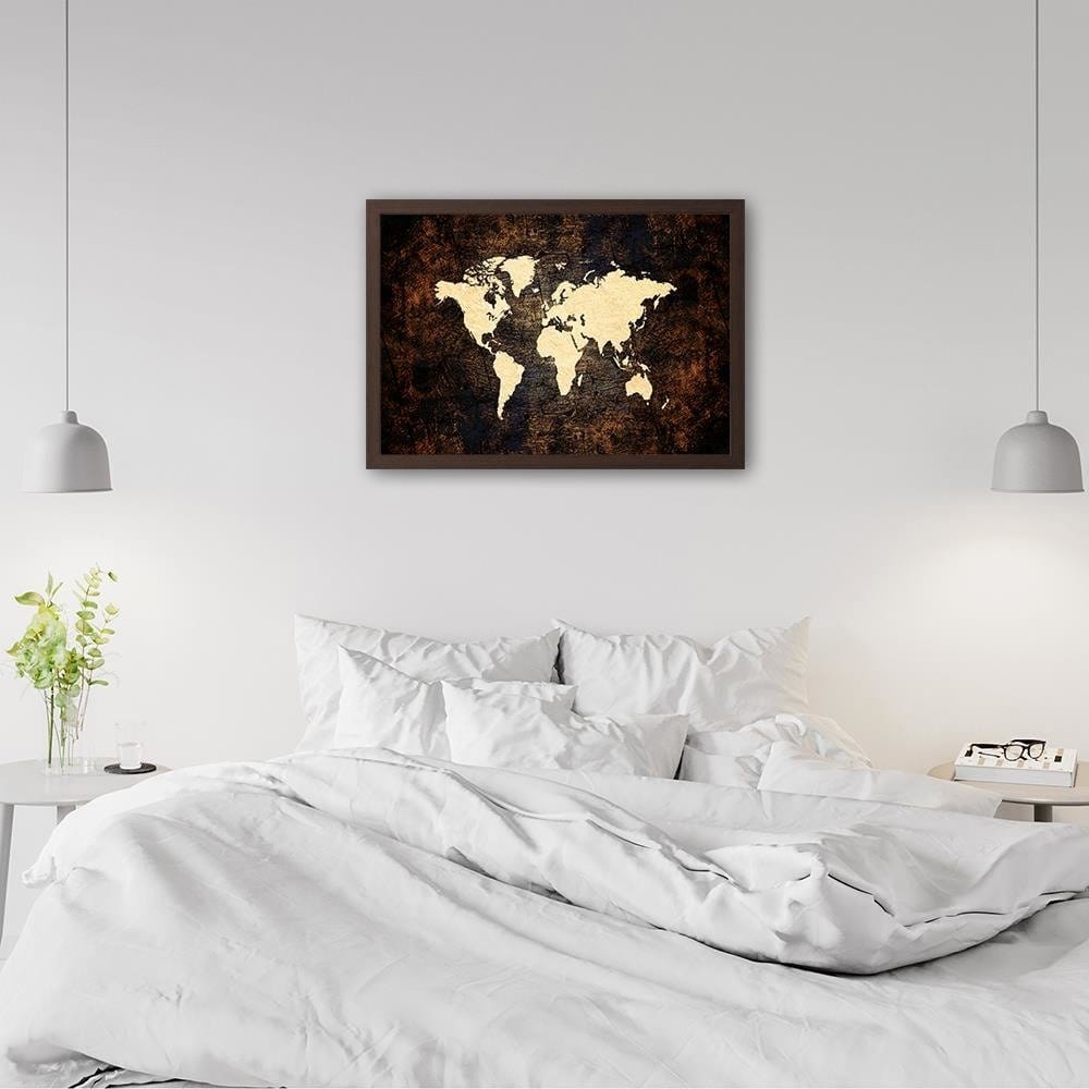 Glezna brūnā rāmī - Brown Map Of The World Home Trends DECO